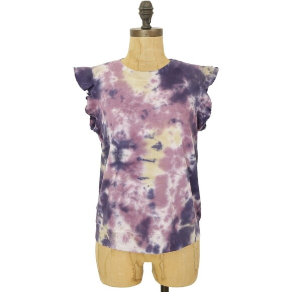 T. La Anthropologie Tie Dye Ruffled Sleeveless Sweatshirt Tank S Purple NWT B90 - Picture 2 of 6
